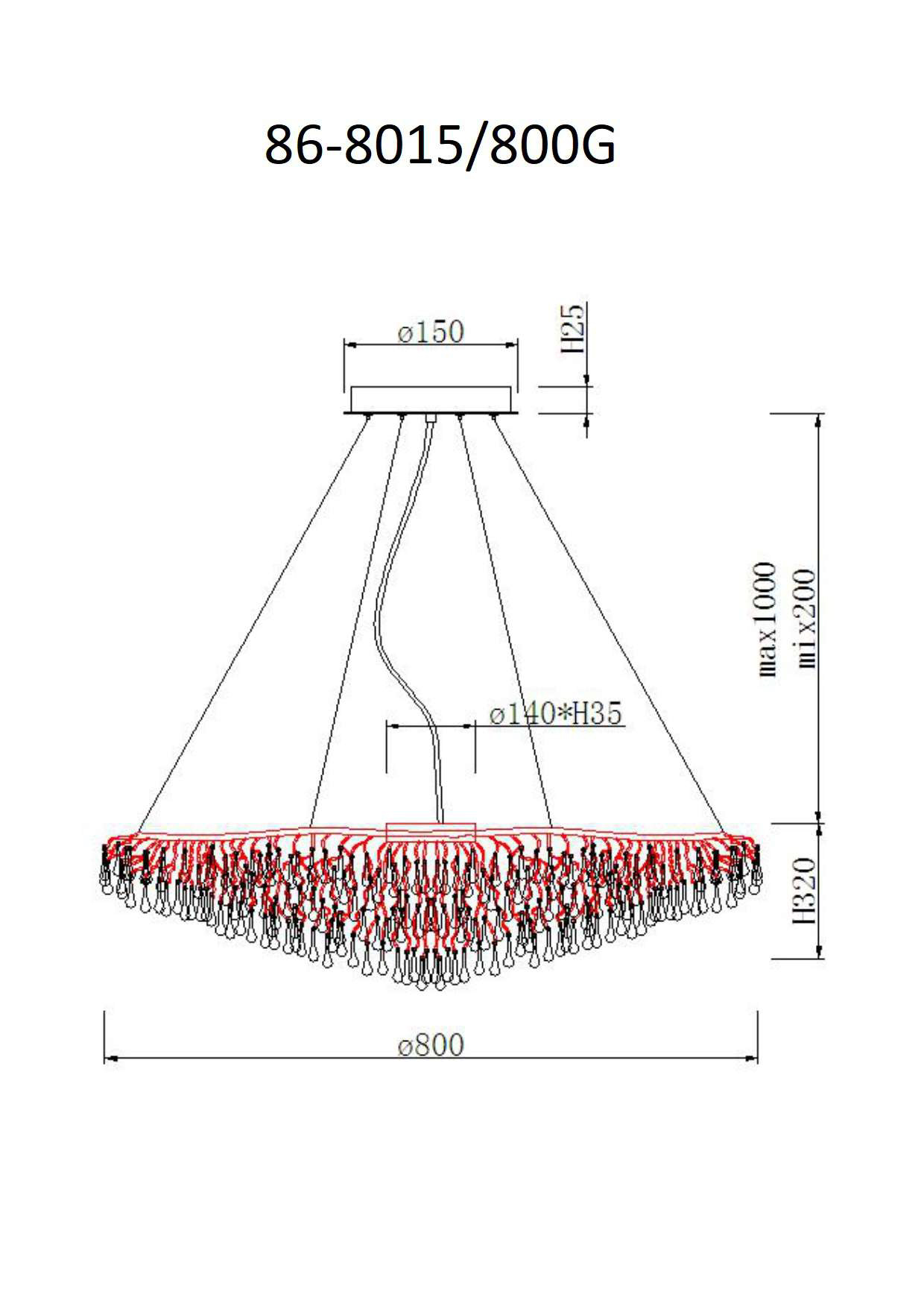 Люстра подвесная "Капли" круглая (шампань) Garda Decor 86-8015/800G