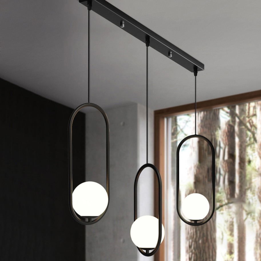 Подвесной светильник HOOP-TRIO Серебро, Эллипс S+L+S, Планка by ImperiumLoft