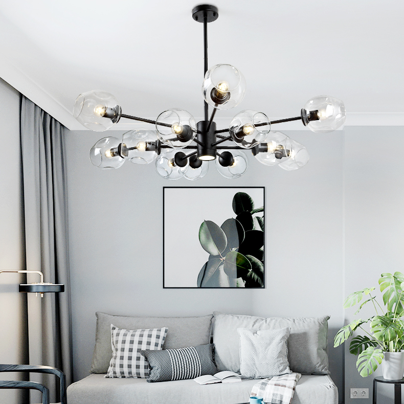 Люстра на штанге MARINE D104 10 lamps Black/Transparent by ImperiumLoft