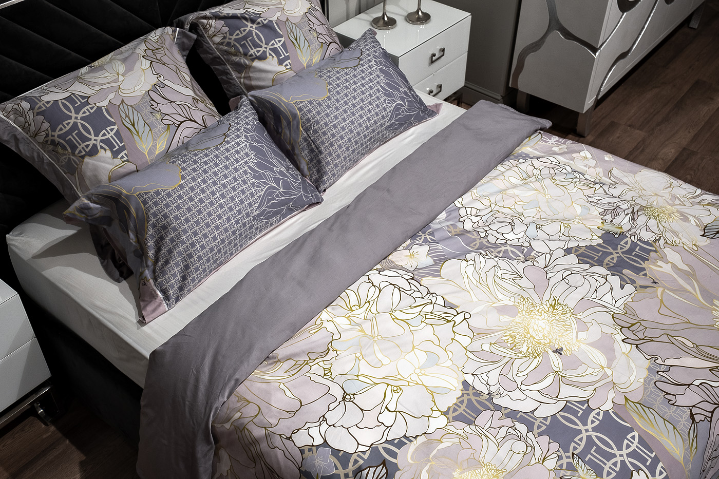 Пододеяльник Пионы серый Garda Decor 130HB-00022