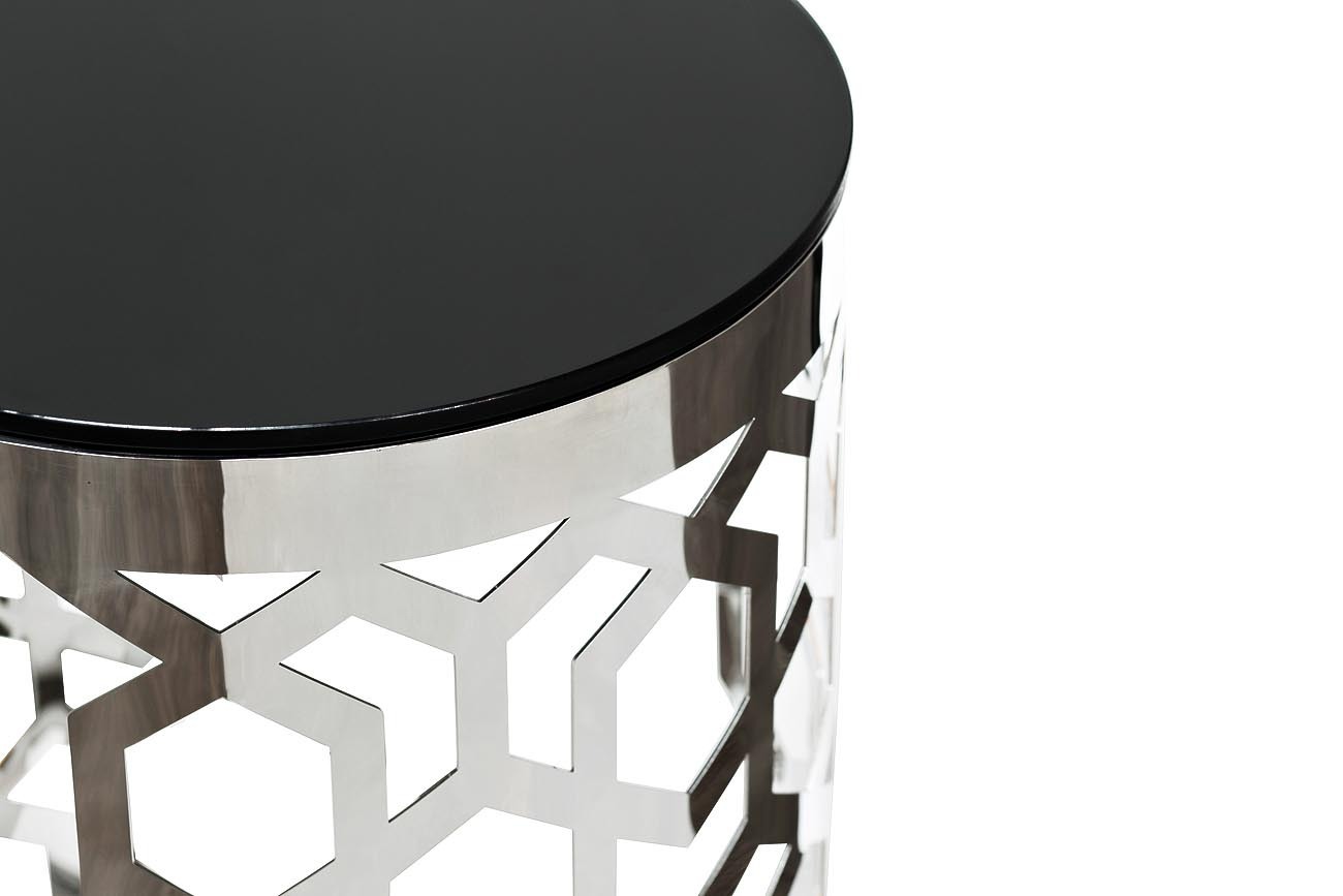 Столик журнальный круглый высокий с черным стеклом Garda Decor 13RXFS3053-SILVER