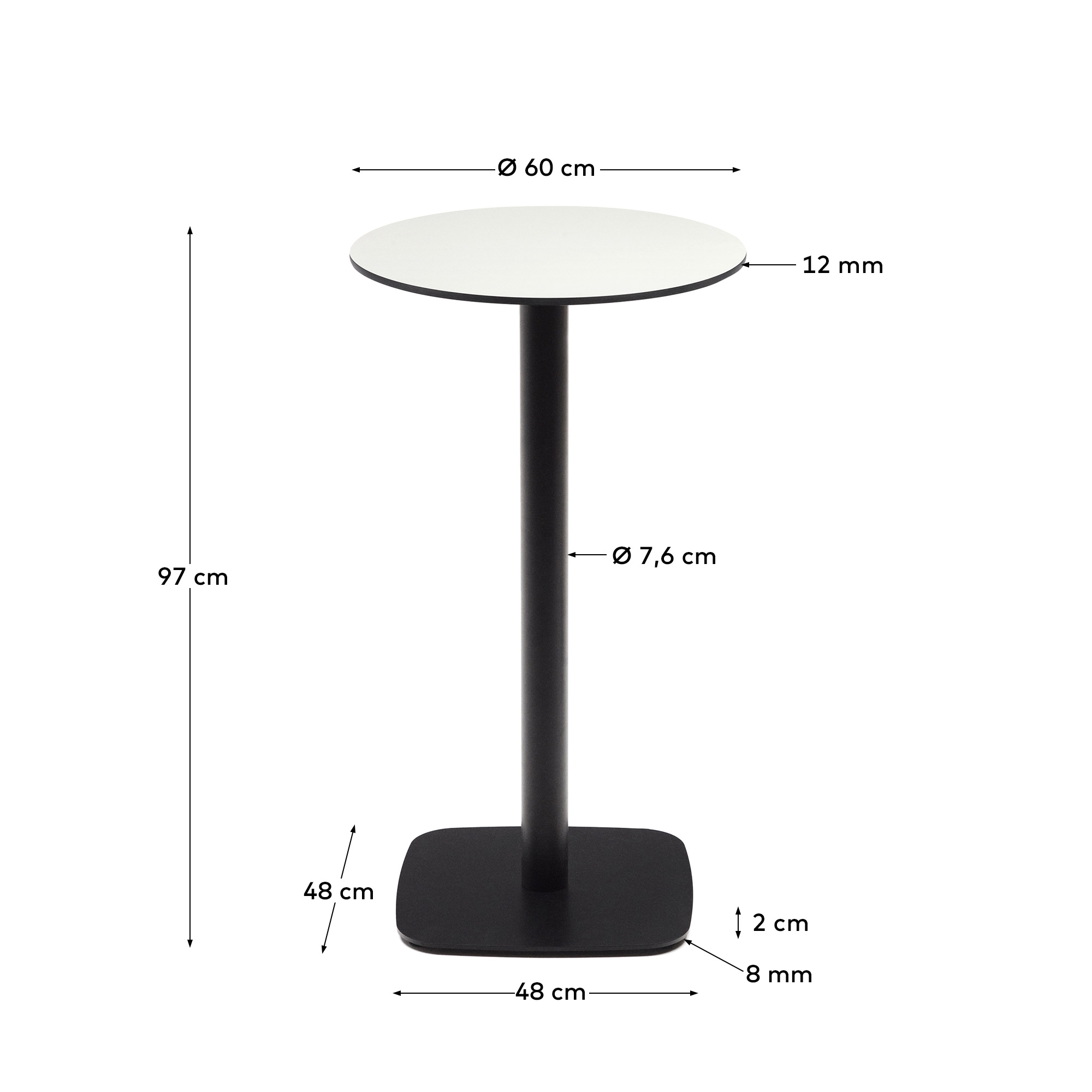 Dina высокий круглый садовый стол белый с черной металлической основой Ø 60x96 см La Forma (ex Julia Grup)