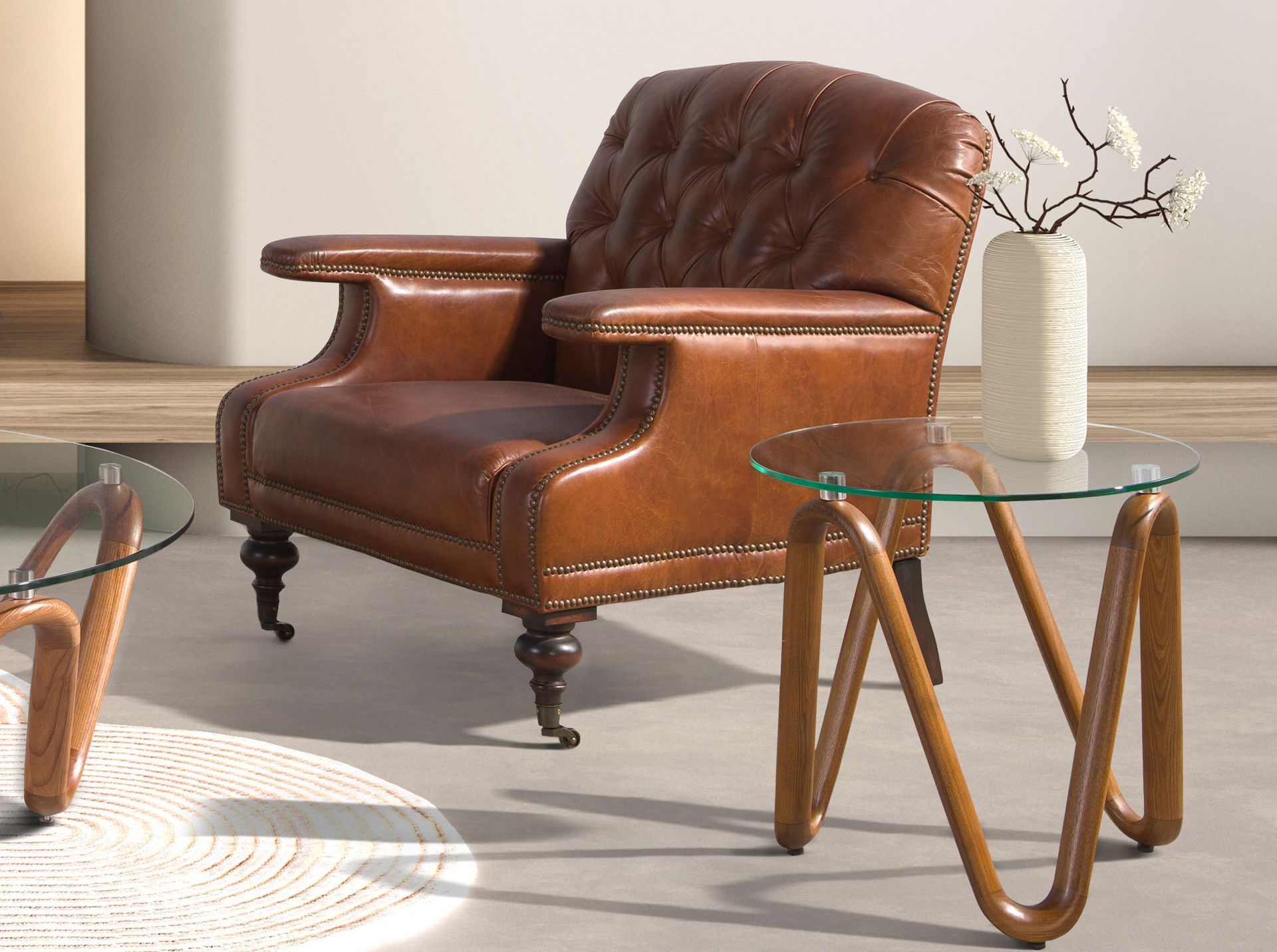 Приставной столик 2125/LT20048 из стекла и ореха Angel Cerda