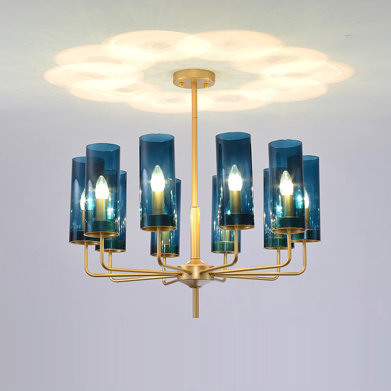 Люстра Agne Brass &amp; Blue Glass Tube Chandelier in 1970 15 Синий by ImperiumLoft
