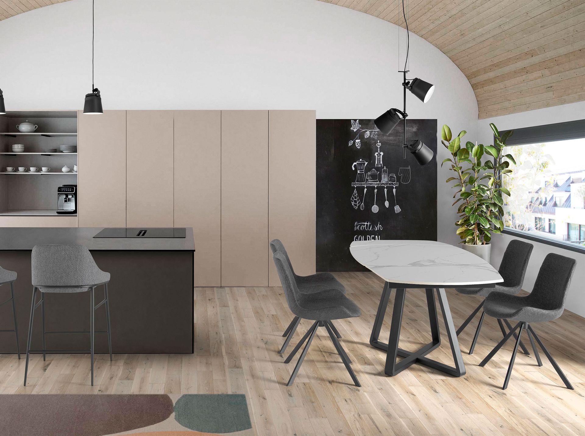 Обеденный стол D2055BB /1096 из керамики и черной стали Angel Cerda