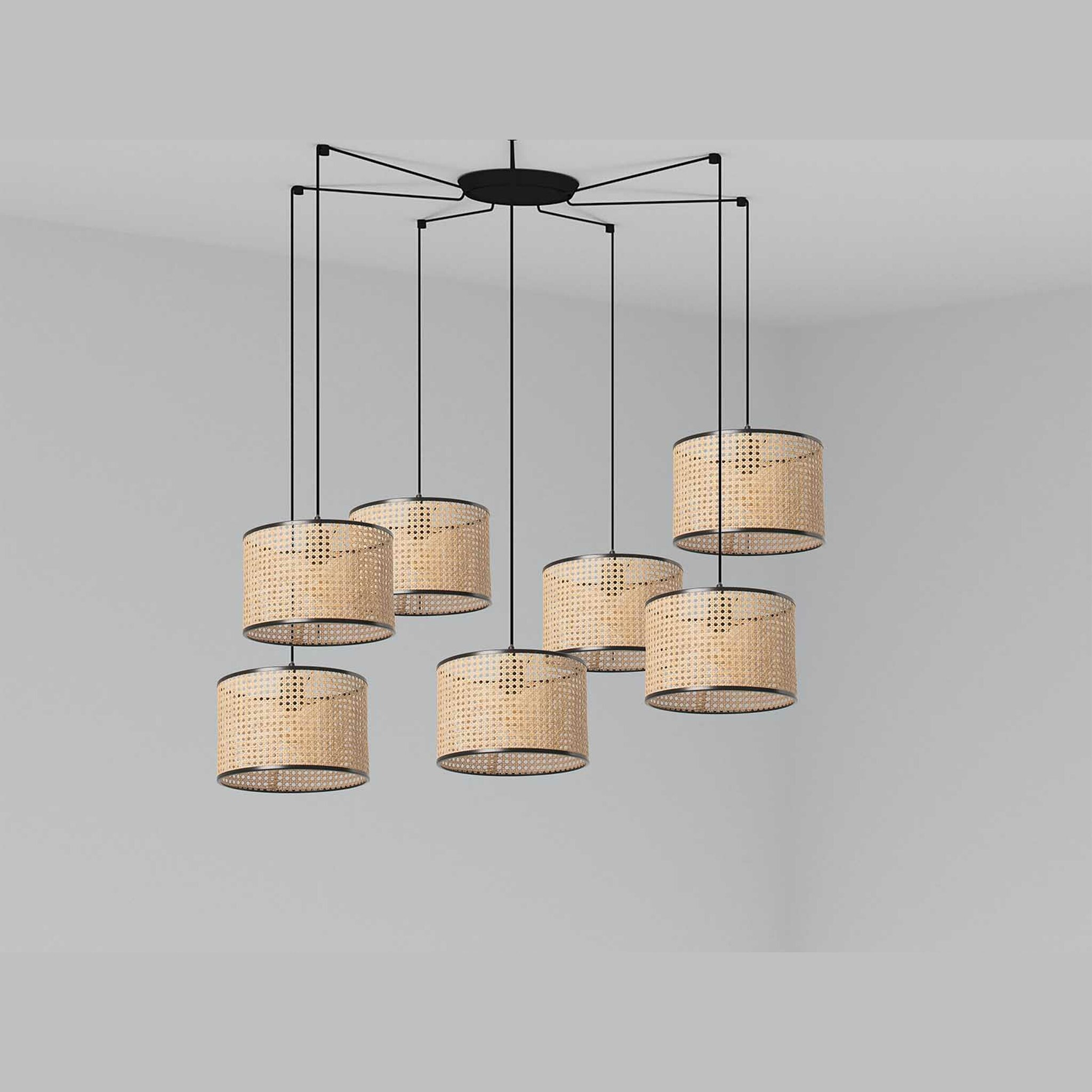 Подвесной светильник Mambo черный/ротанг ø32 7L Faro