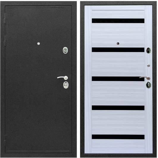 Дверь входная Graf Престиж Черный шелк / МДФ 16 мм СБ-14 Сандал белый стекло черное