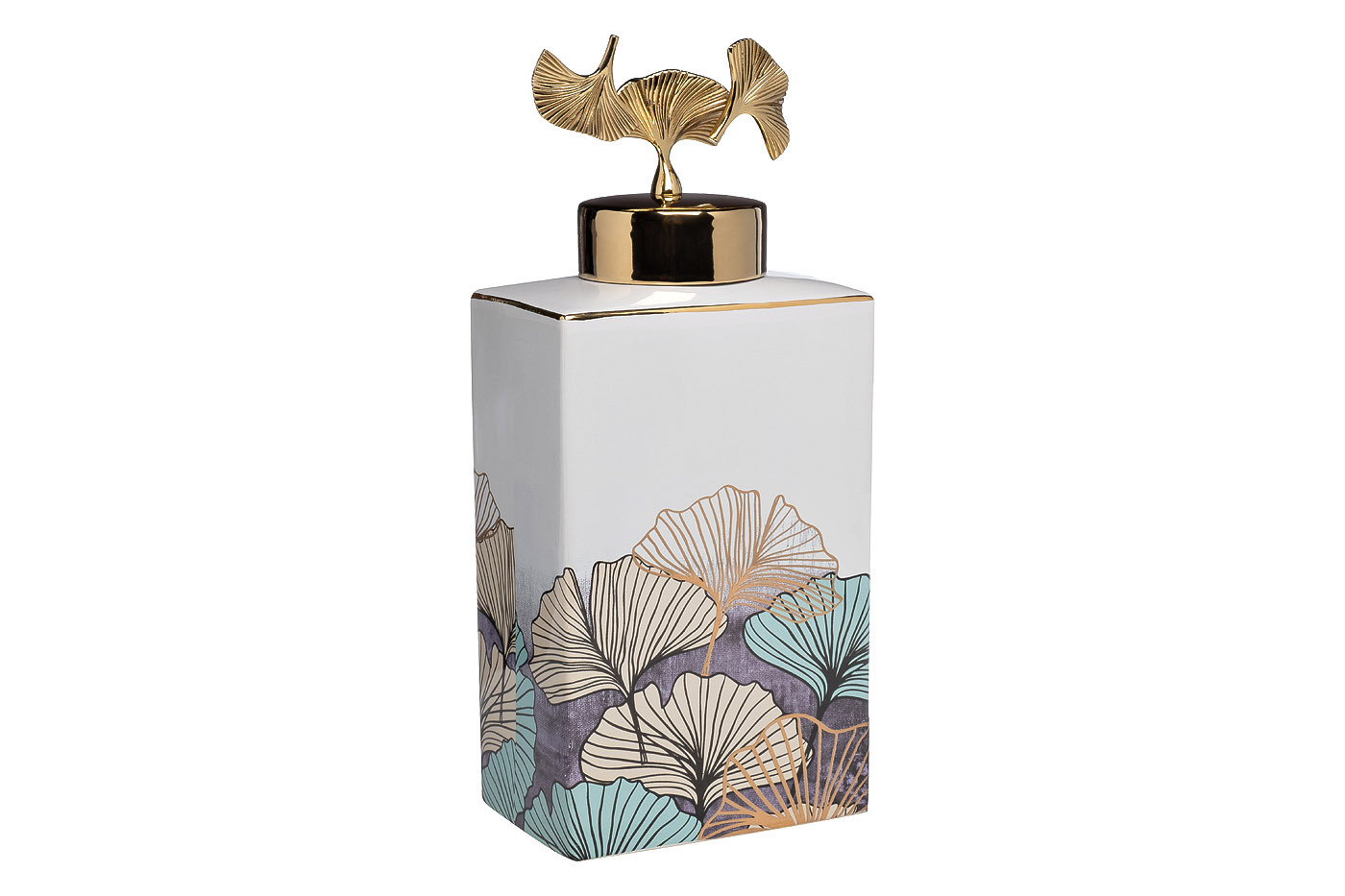 Ваза керамическая с крышкой белая "Гинкго" Garda Decor 55RD4539L-WH