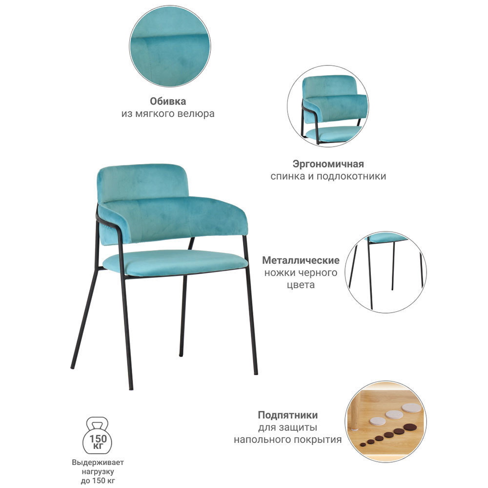 Стул Napoli светло-бирюзовый с чёрными ножками Bradex Home FR 0323