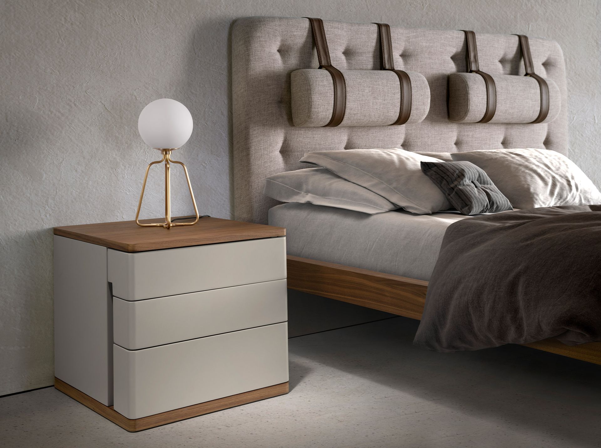 Прикроватная тумбочка 7166/MB2320NS из серого лака и шпона ореха Angel Cerda