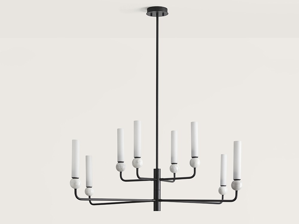 Люстра Delie 8L черный металл - белый мрамор Aromas del Campo
