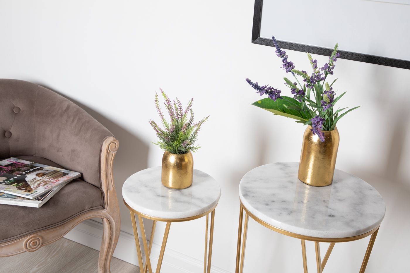 Столики приставные с белым мрамором, набор Glasar 54-015/014