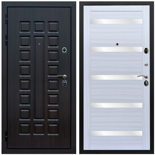 Дверь входная Graf Люксор 3К Шагрень черная / МДФ 16 мм СБ-14 Сандал белый стекло белое