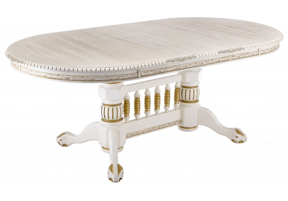Стол деревянный Woodville Кантри 160 молочный с золотой патиной 406078