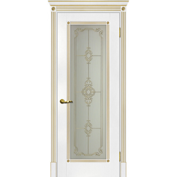 Межкомнатная дверь Graf Флоренция-1 Сатинат, контурный полимер золото белый, патина золото (2000 х 700)