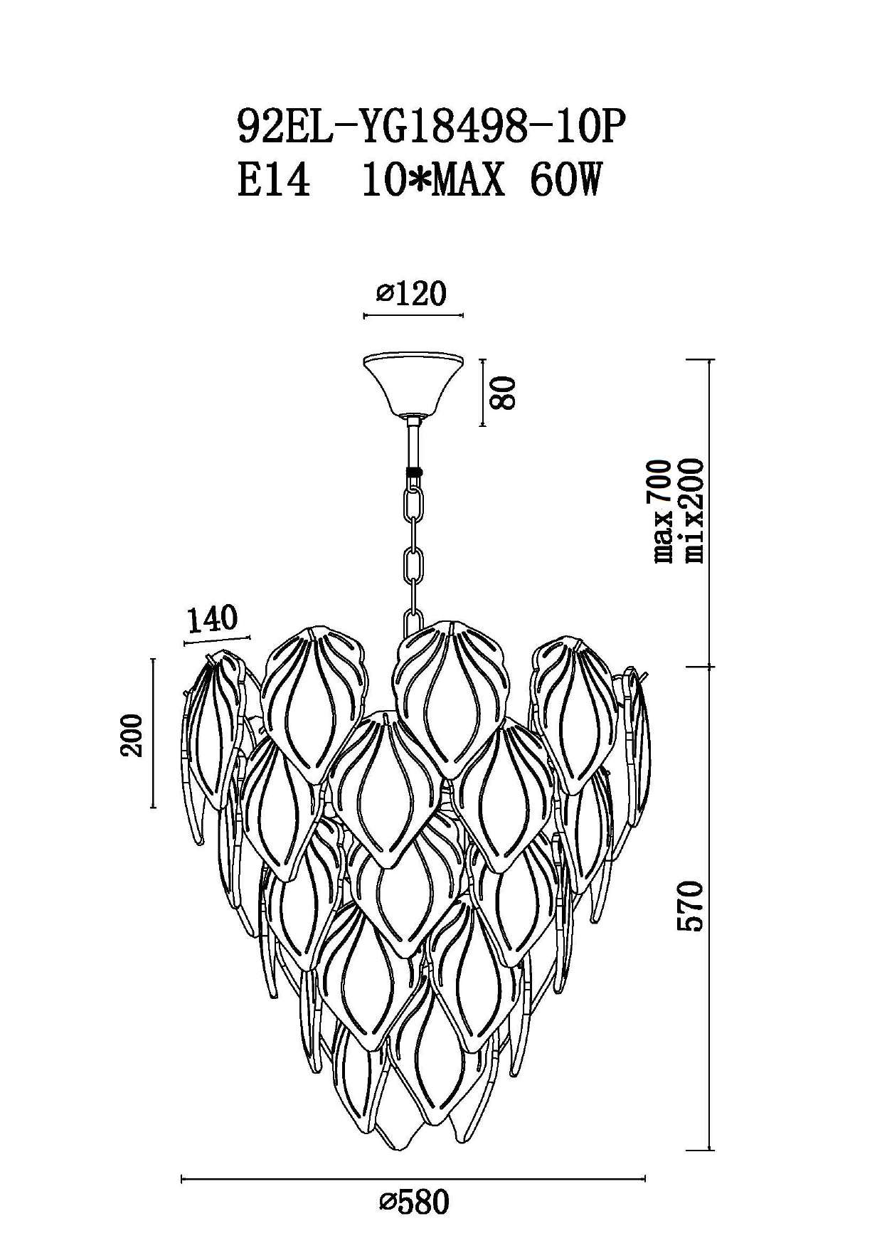 Люстра потолочная "Лепестки" Garda Decor 92EL-YG18498-10P