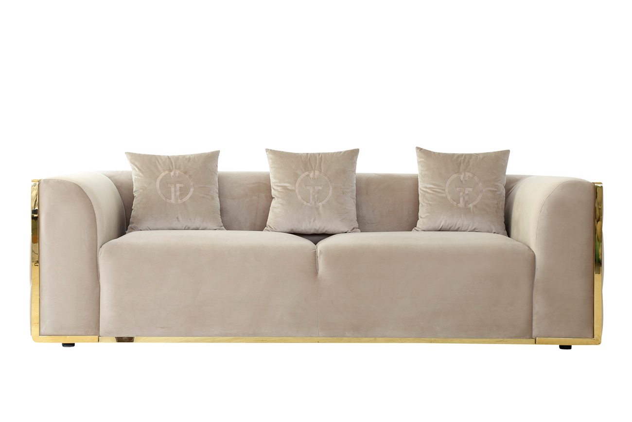 Диван Bern трехместный велюровый бежевый Garda Decor 102AN-DIV-9173-BEG