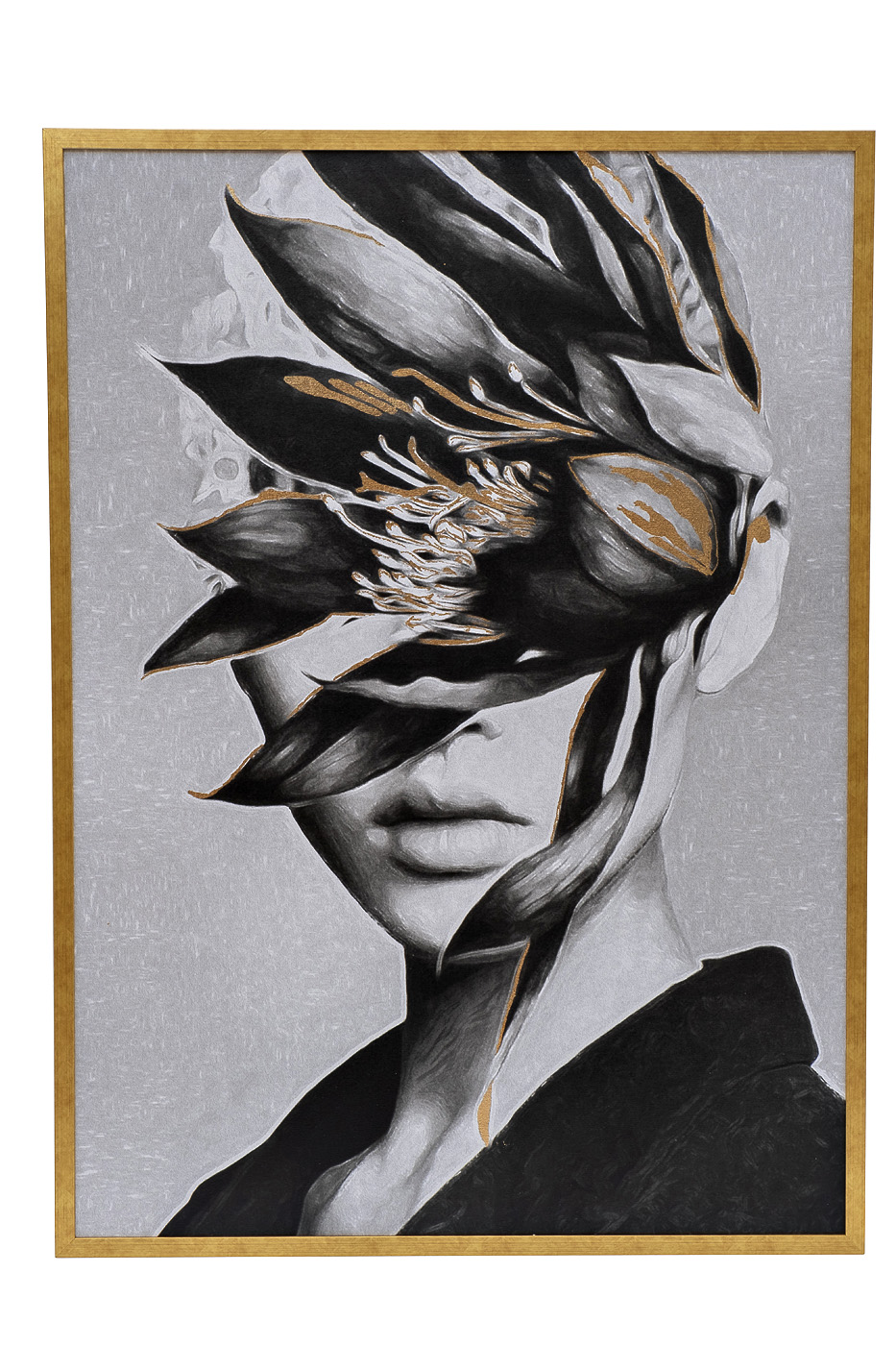 Холст Девушка с цветами-1 в золотом багете Garda Decor 89VOR-GIRL FLOWER-1