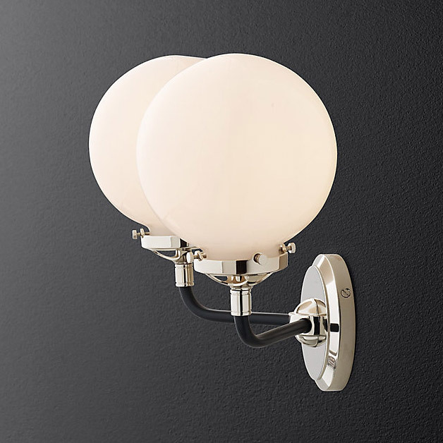 Бра Restoration Hardware Bistro Globe Milk Glass Double Sconce Polished Nickel