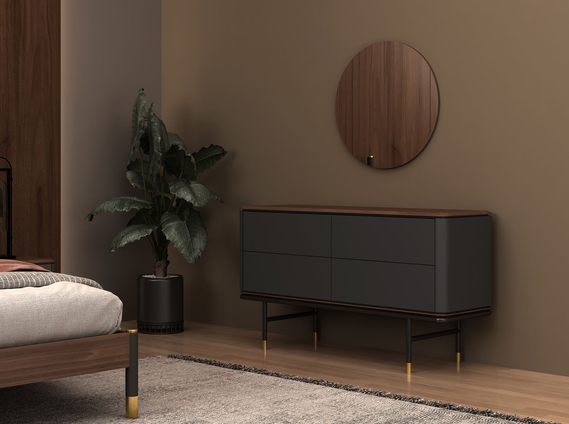 Комод 7172/CP2308C3 из темно-серого дерева с ореховой столешницей Angel Cerda