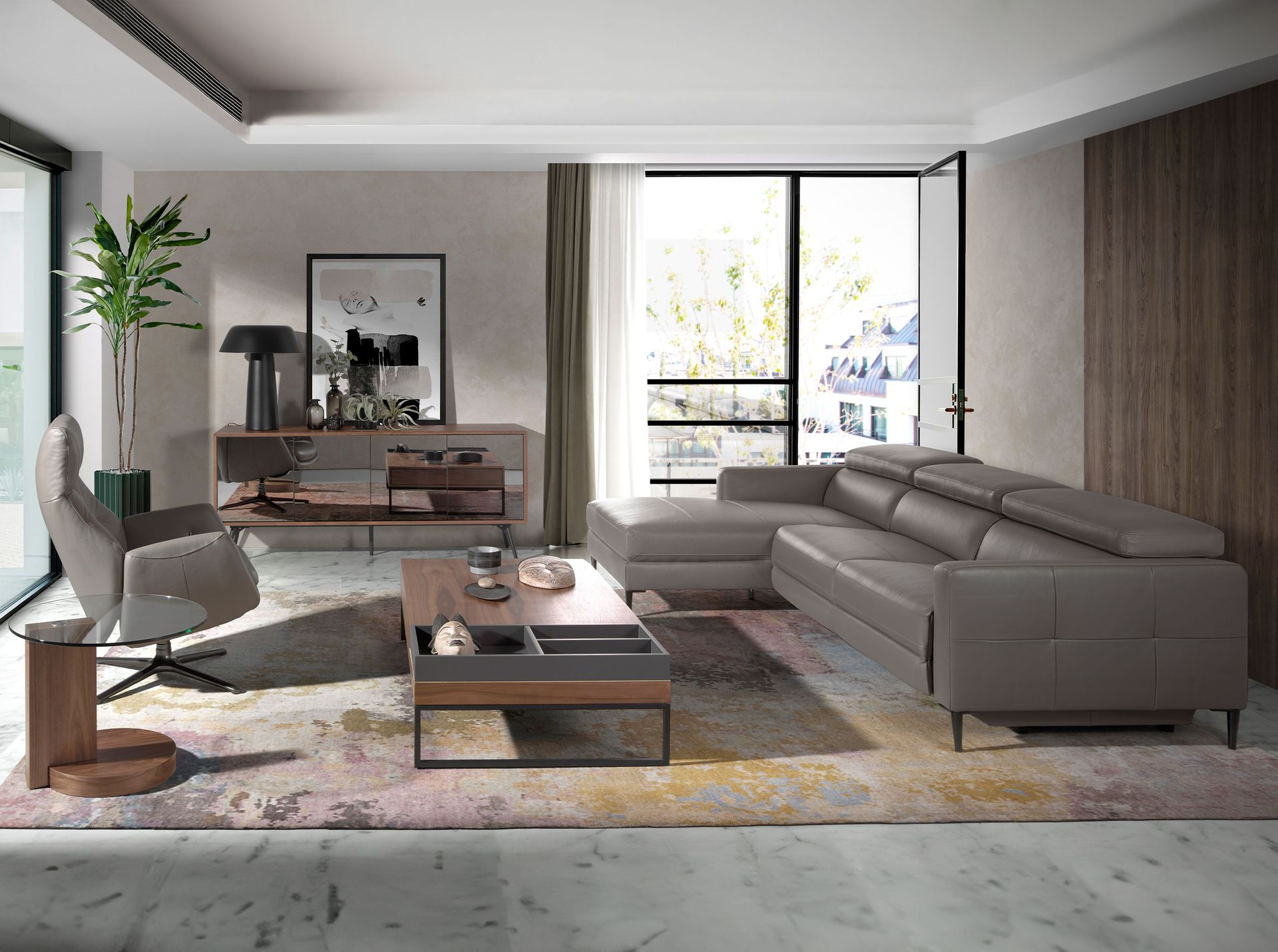 Диван с левым шезлонгом 6125/5237-L-M5655 кожаный с механизмом релаксации Angel Cerda