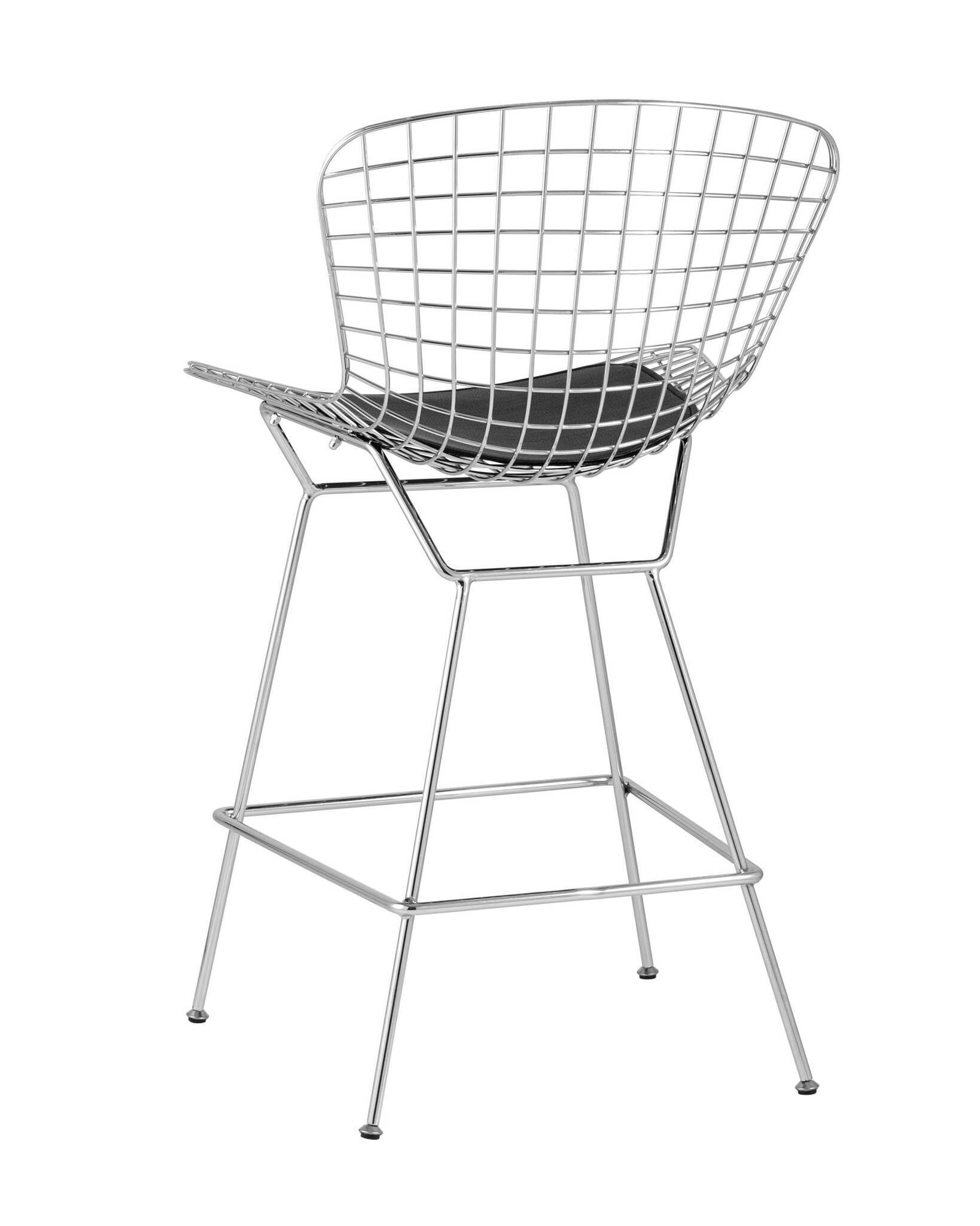 Стул полубарный с низкой спинкой Bertoia хромированный с черной подушкой Stool Group