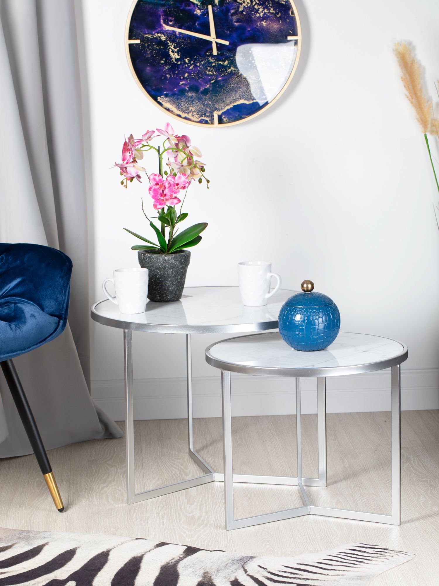 Столики кофейные с белым мрамором, набор Glasar 54-259/258