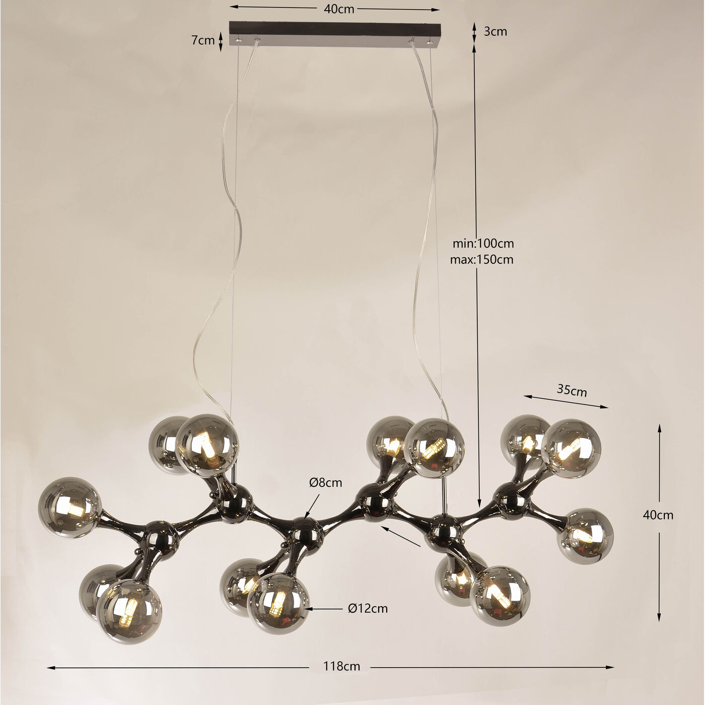 Светильник подвесной Atomic Balls Smoke 190cm KARE 57187