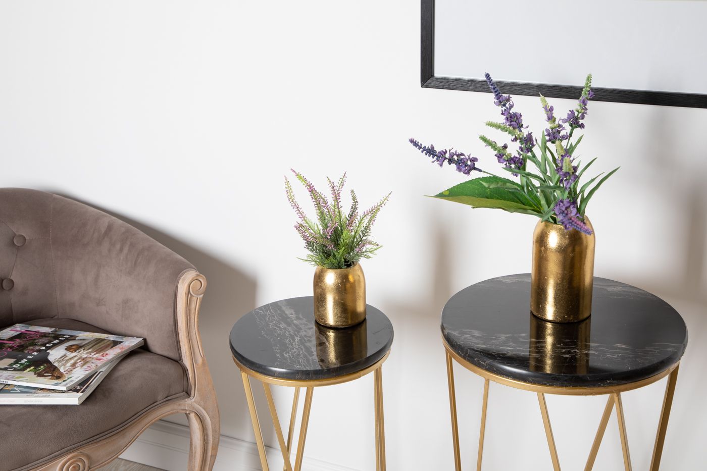 Столики приставные с черным мрамором, набор Glasar 54-017/016