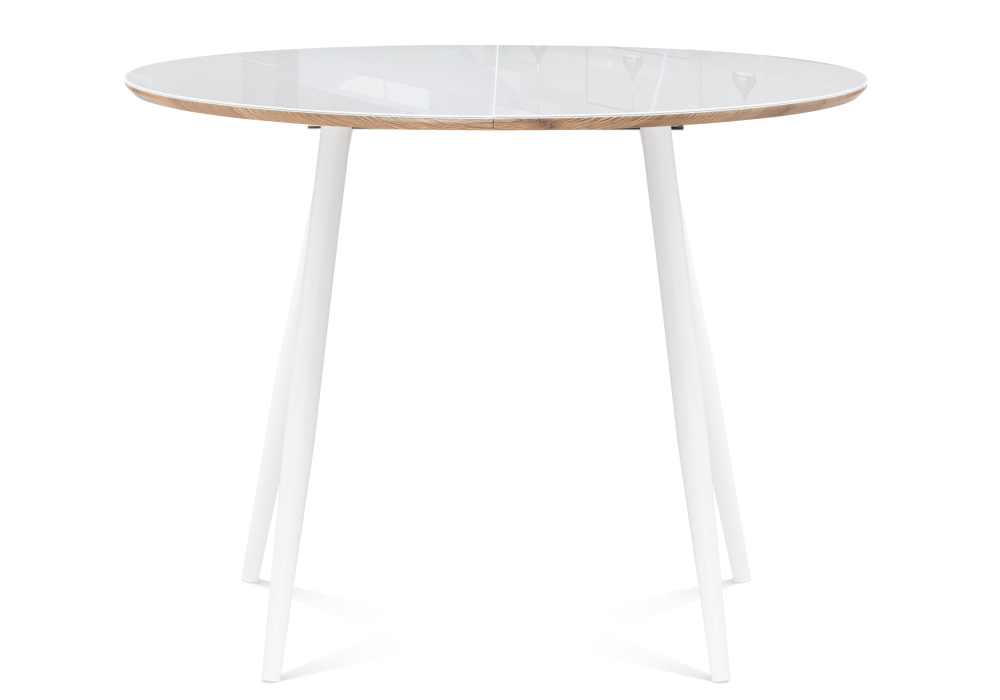 Стол стеклянный Woodville Абилин 100(140)х76 ультра белое стекло / дуб вотан / белый матовый 516545