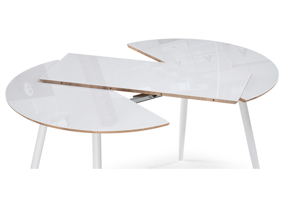 Стол стеклянный Woodville Абилин 100(140)х76 ультра белое стекло / дуб вотан / белый матовый 516545