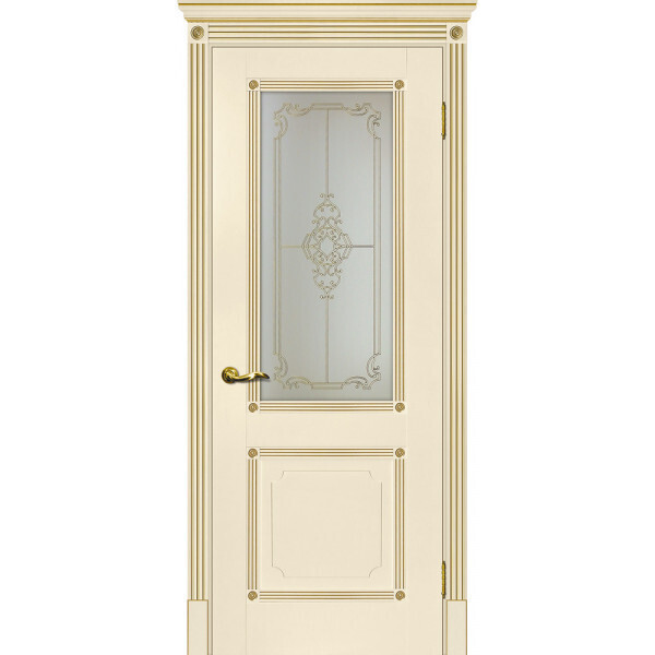 Межкомнатная дверь Graf Флоренция-2 Сатинат, контурный полимер золото магнолия, патина золото (2000 х 900)