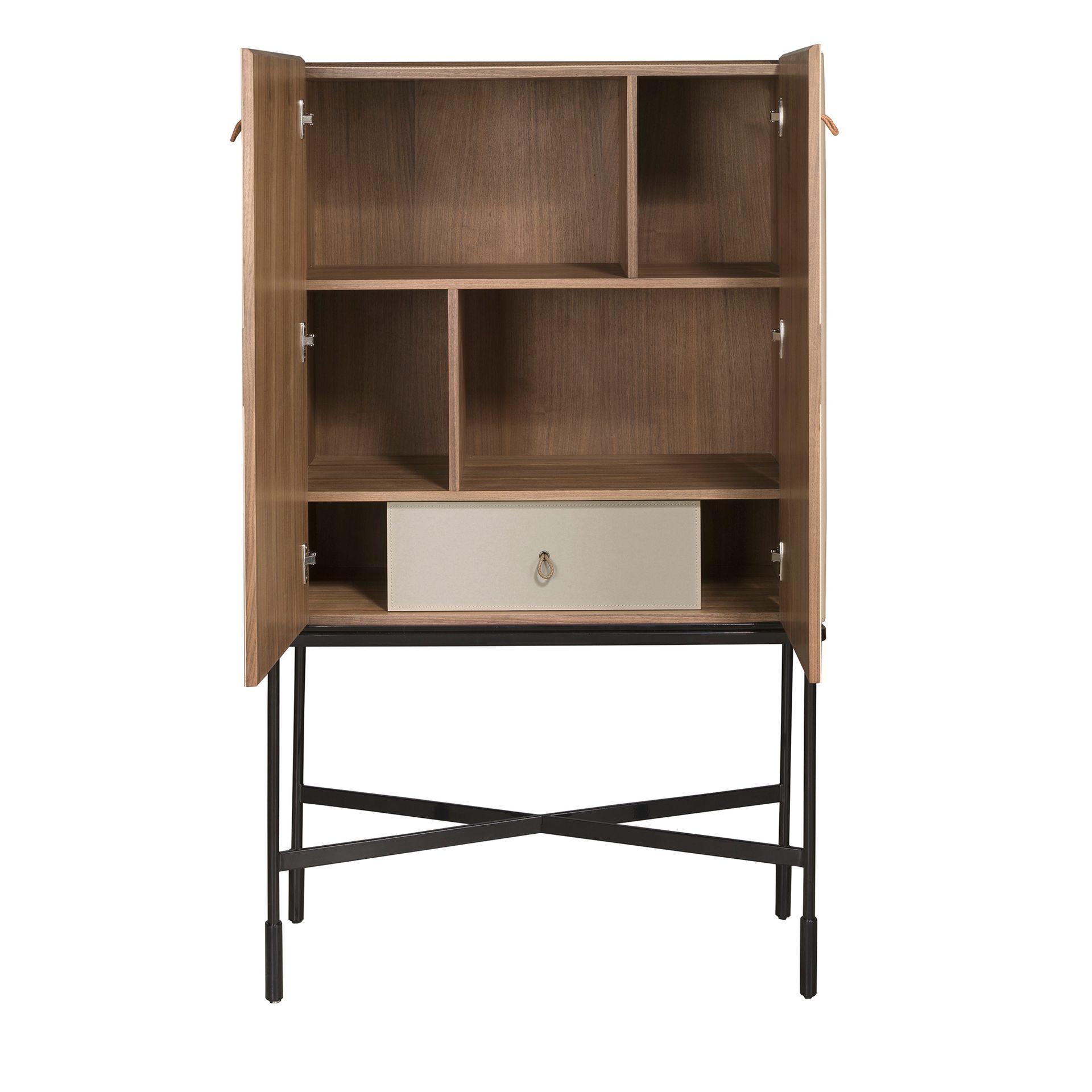 Высокий буфет 3280 из кожи, ореха и черной стали Angel Cerda