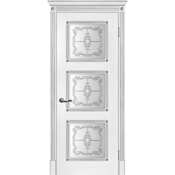 Межкомнатная дверь Graf Флоренция-4 Сатинат, контурный полимер серебро пломбир, патина серебро (2000 х 800)