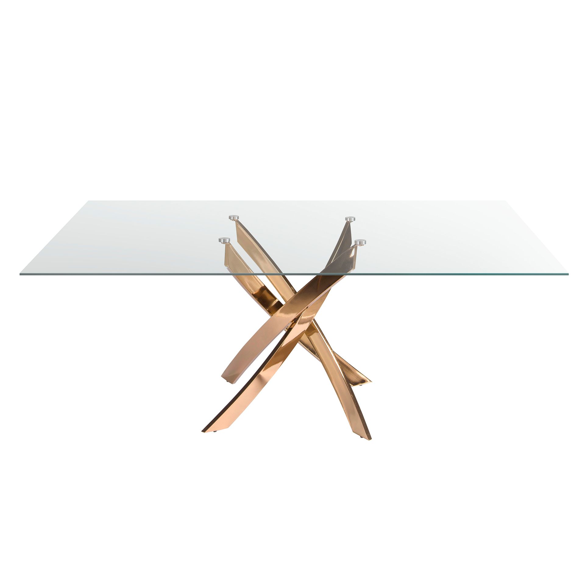 Прямоугольный обеденный стол 1169 из стекла и стали цвета розового золота 180x95 Angel Cerda