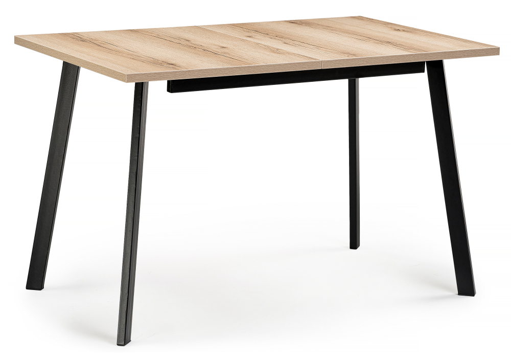 Стол деревянный Woodville Колон Лофт 120(160)х75х75 25 мм дуб делано светлый / матовый черный 489607