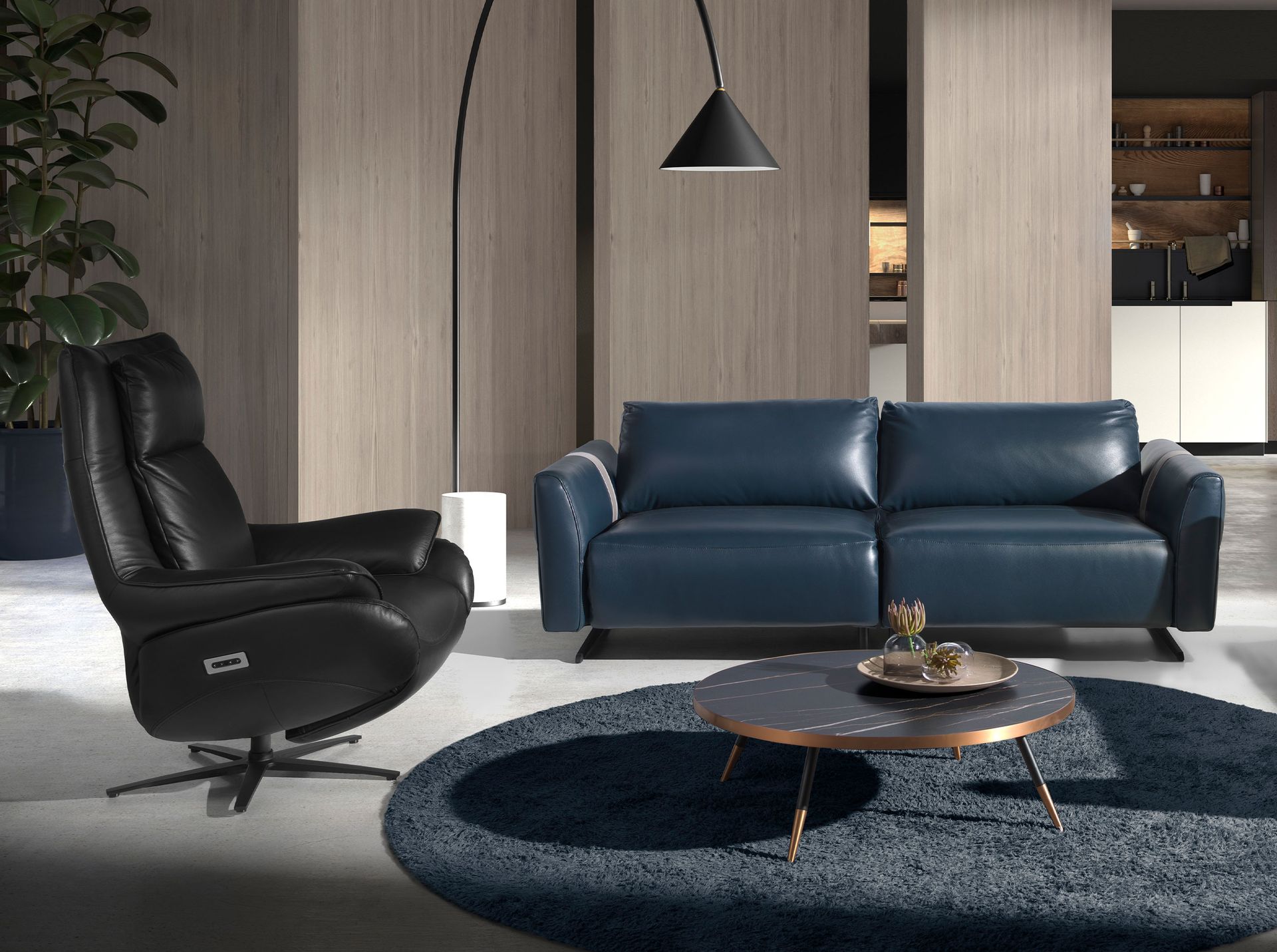 Кресло-реклайнер поворотное 5124/A1167-T541040 черное кожаное Angel Cerda