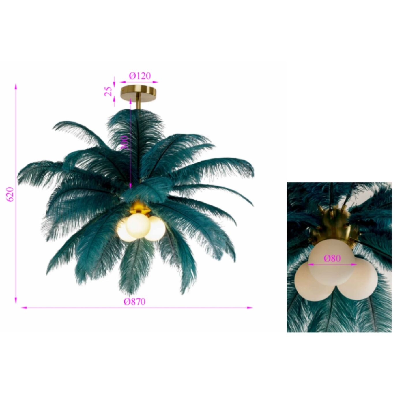 Светильник подвесной Feather Palm Green Ø60cm KARE 57502