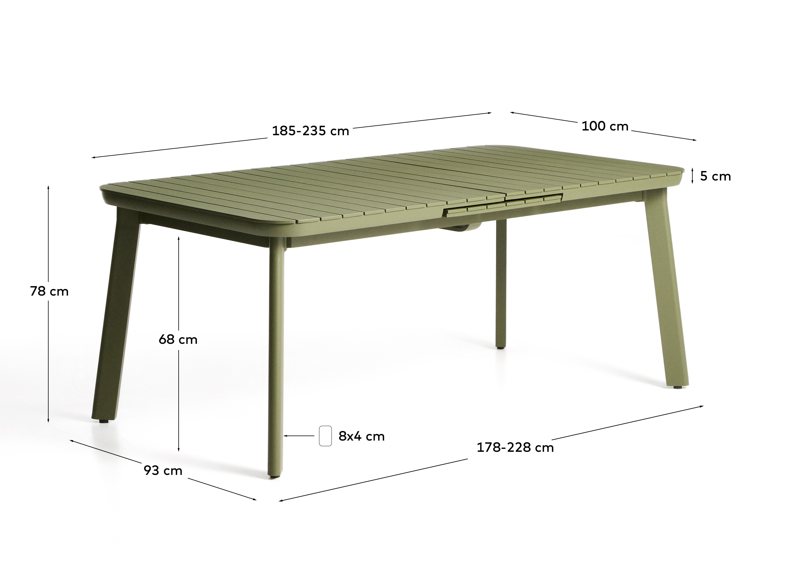 Раздвижной уличный стол Izola из алюминия с зеленой отделкой, 185 (235) x 100 см La Forma 482263