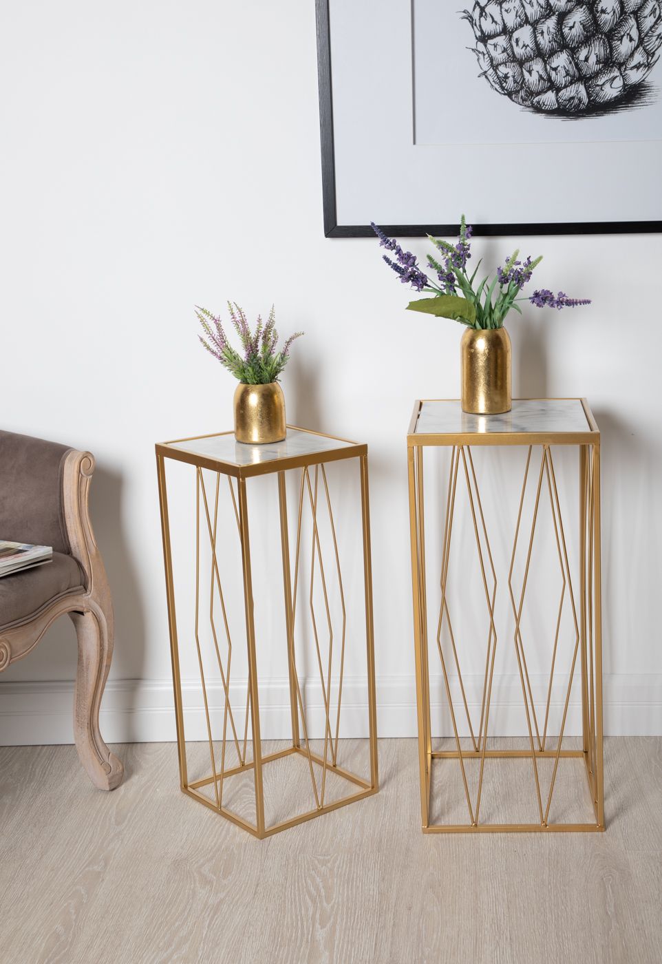 Столик приставной с белым мрамором Glasar 54-059