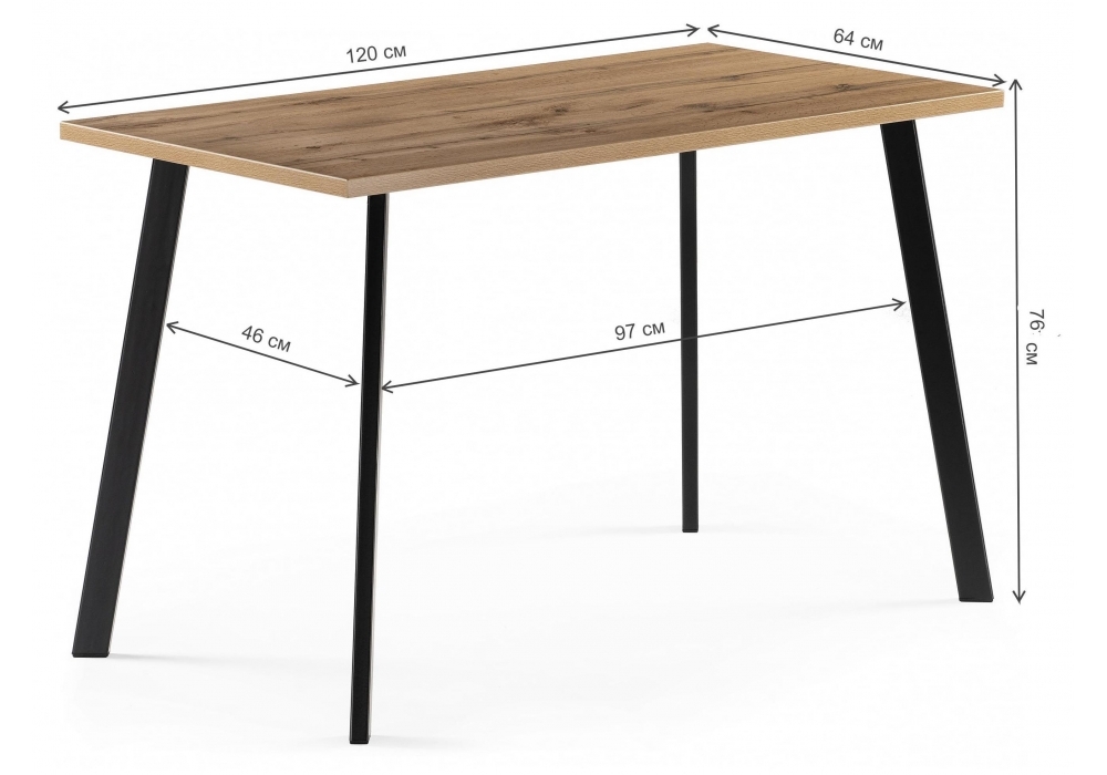 Стол деревянный Woodville Стол Тринити Лофт 120х60х75 25 мм дуб вотан / матовый черный 489614