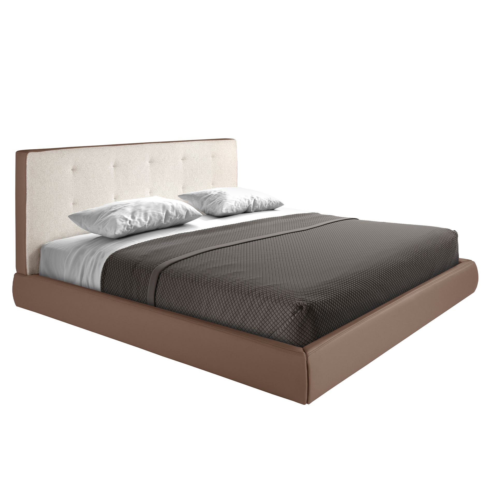 Кровать 7174 с обивкой из коричневой ткани и коричневой эко-кожи 180x200 см Angel Cerda