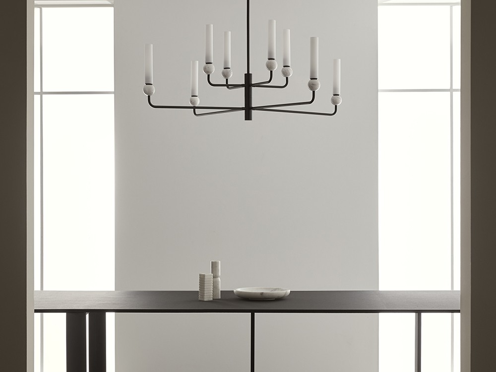 Люстра Delie 8L черный металл - белый мрамор Aromas del Campo