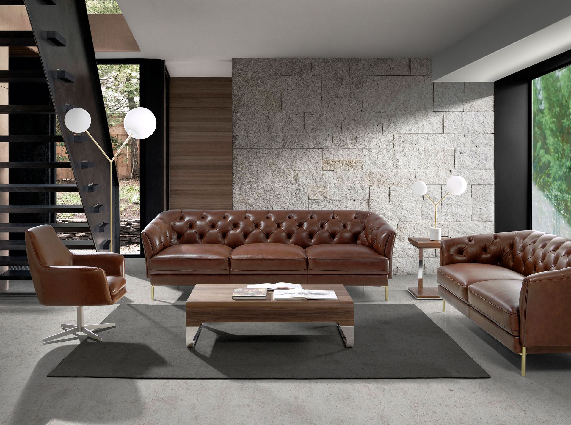 Поворотное кресло 5093/A832-M1595 кожаное с ножкой из полированной стали Angel Cerda