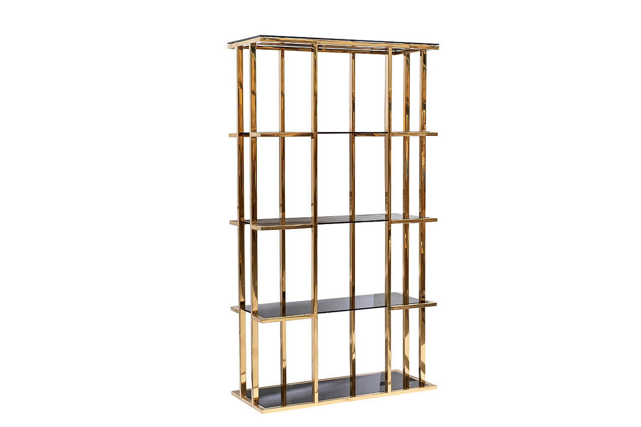 Стеллаж с черным стеклом (золотой) Garda Decor 46AS-SH1537-GOLD