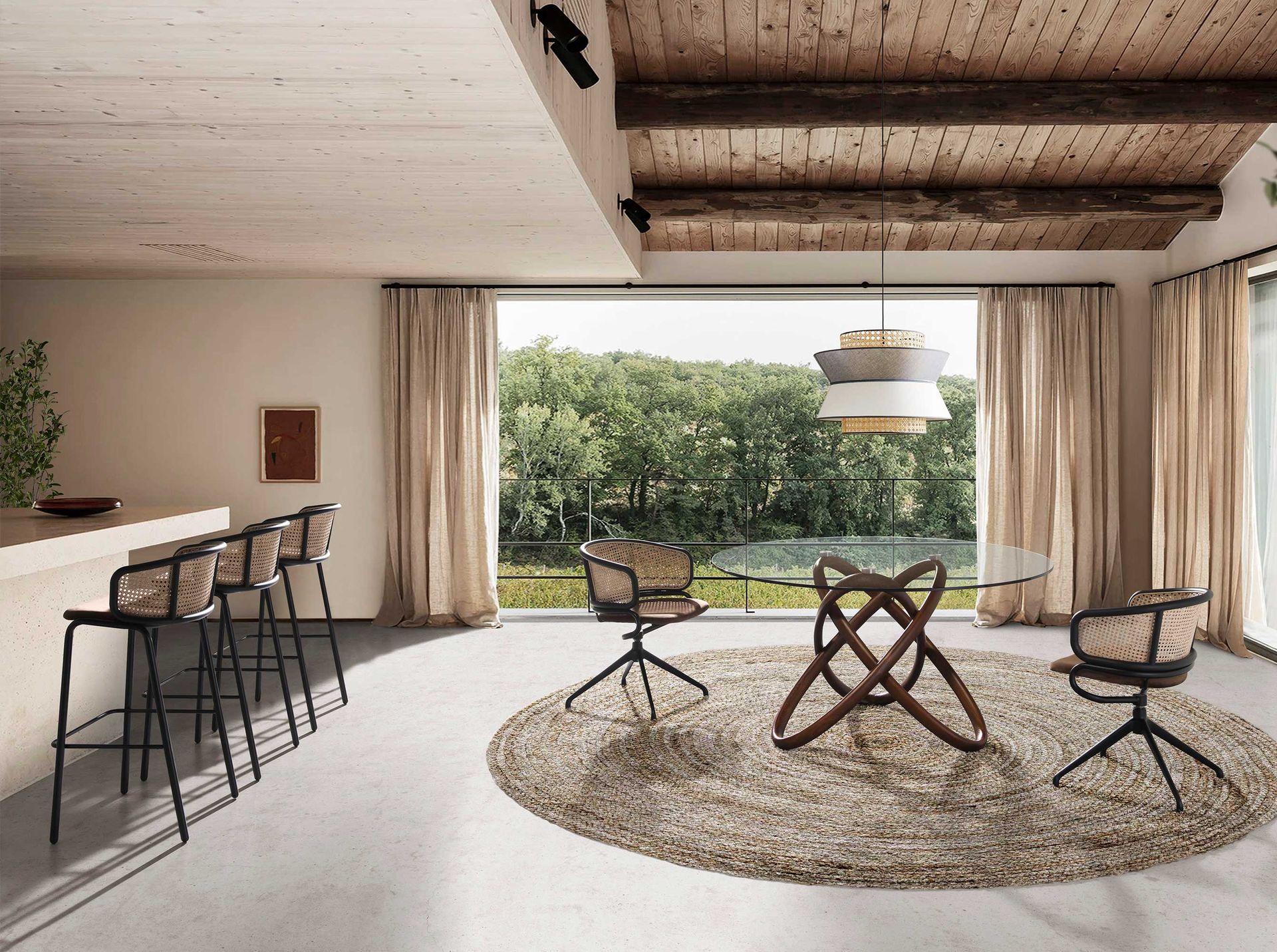 Поворотное кресло 4129/DC-1698B из бархата и ротанга Angel Cerda