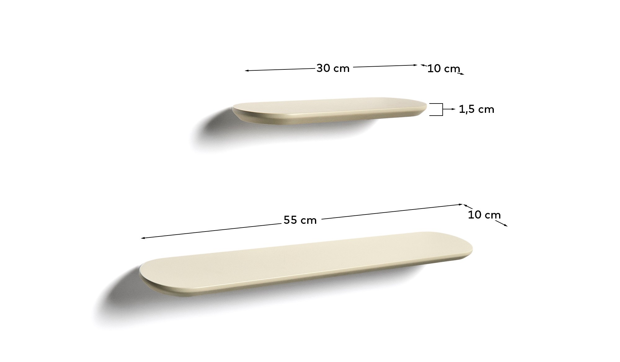 Комплект из 2 полок Arely из МДФ с бежевым лаковым покрытием, 35 см/55 см La Forma (ex Julia Grup)