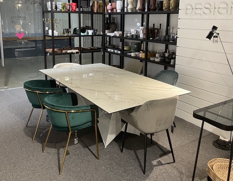 Стол обеденный керамический CT2061-RE-MARMOL /1053 белые ножки 220 x 120 x 75 Angel Cerda