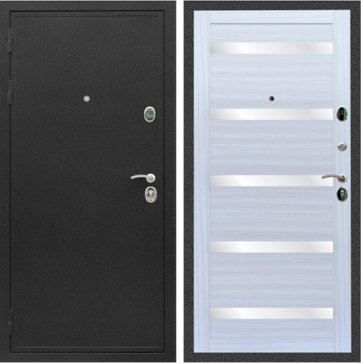 Дверь входная Graf Престиж Черный крокодил / МДФ 16 мм СБ-14 Сандал белый стекло белое