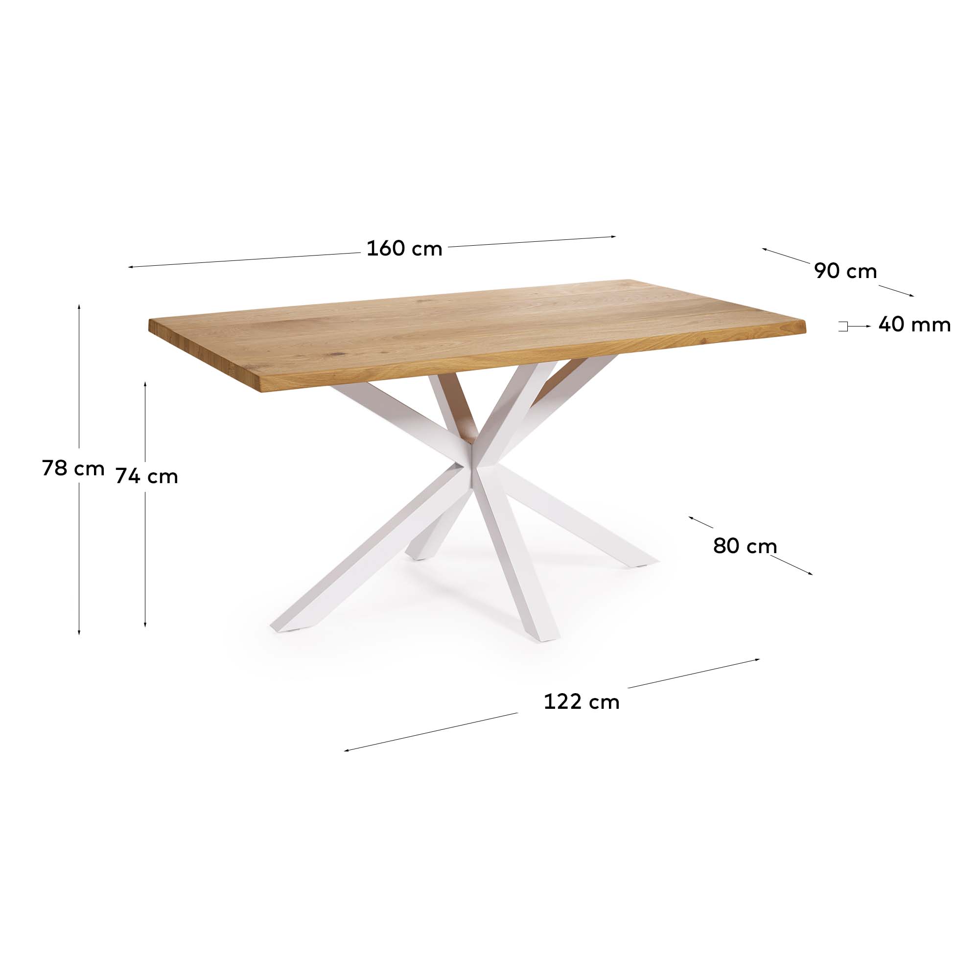 Argo Стол с дубовым шпоном натурального цвета и стальными ножками с белой отделкой 160 x 90 см La Forma (ex Julia Grup)